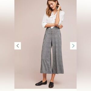 High-Waist Gray Plaid Wide-Leg Cropped Pants